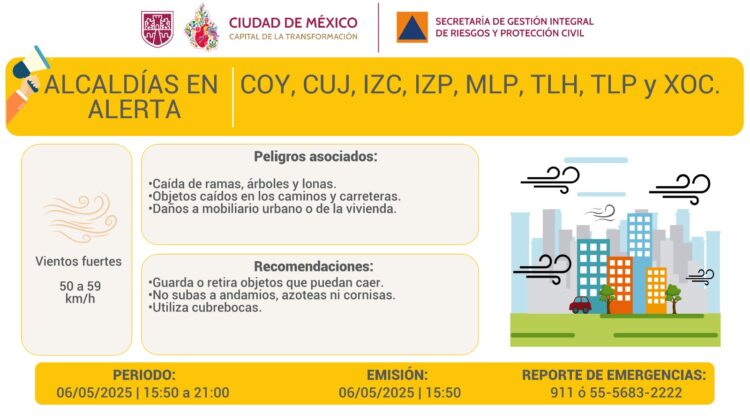 Alerta Amarilla por vientos fuertes en CDMX