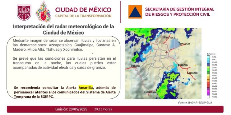 Alerta Amarilla por lluvias fuertes en CDMX