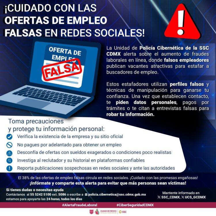 Alerta Policía Cibernética sobre ofertas de empleo falsas en redes sociales