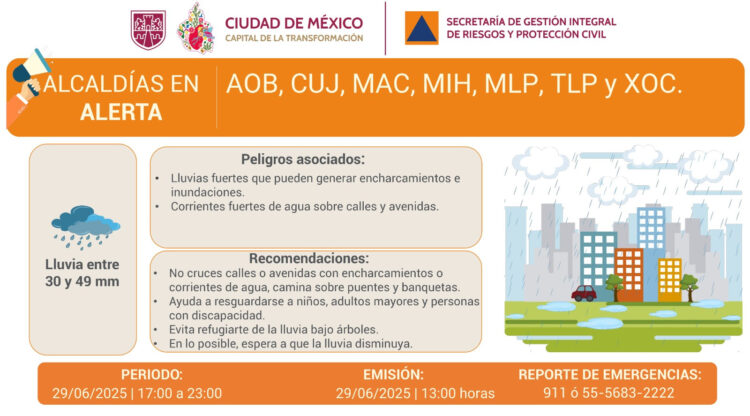 Alerta Naranja y Amarilla por lluvias fuertes en CDMX