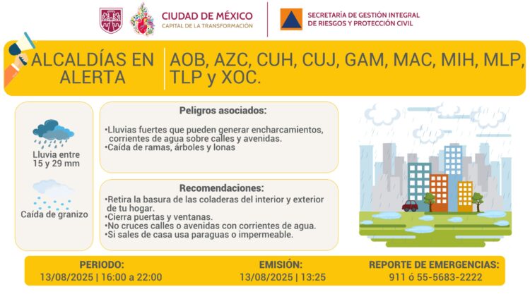Alerta Amarilla para la CDMX, habrá lluvias fuertes