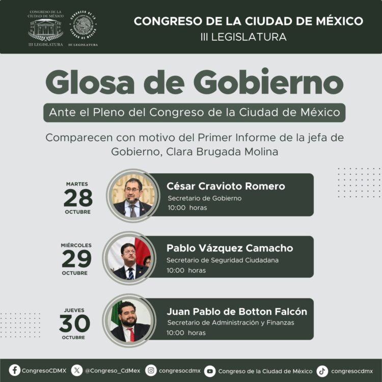 Cravioto abre comparecencias en el Congreso: arranca la glosa del Primer Informe de Clara Brugada