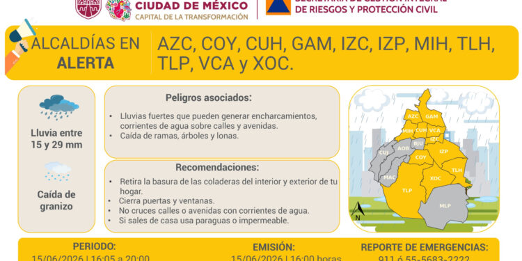 ¿Lloverá fuerte en CDMX? Estas son las 11 alcaldías con riesgo de granizo este 15 de junio