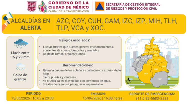 ¿Lloverá fuerte en CDMX? Estas son las 11 alcaldías con riesgo de granizo este 15 de junio
